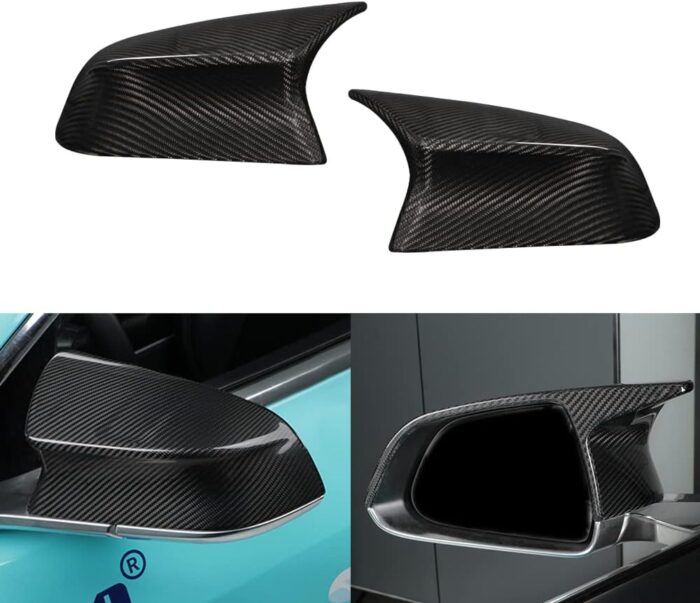 JSWAN 2PCS Real Dry Carbon Fiber Door Rearview Mirror Cover Cap for Tesla Model Y (2021-2024) Glossy Matte Forging Horn Molding Side Rearview Mirror Cover Exterior Mirrors Cap (Matte Black Model Y)