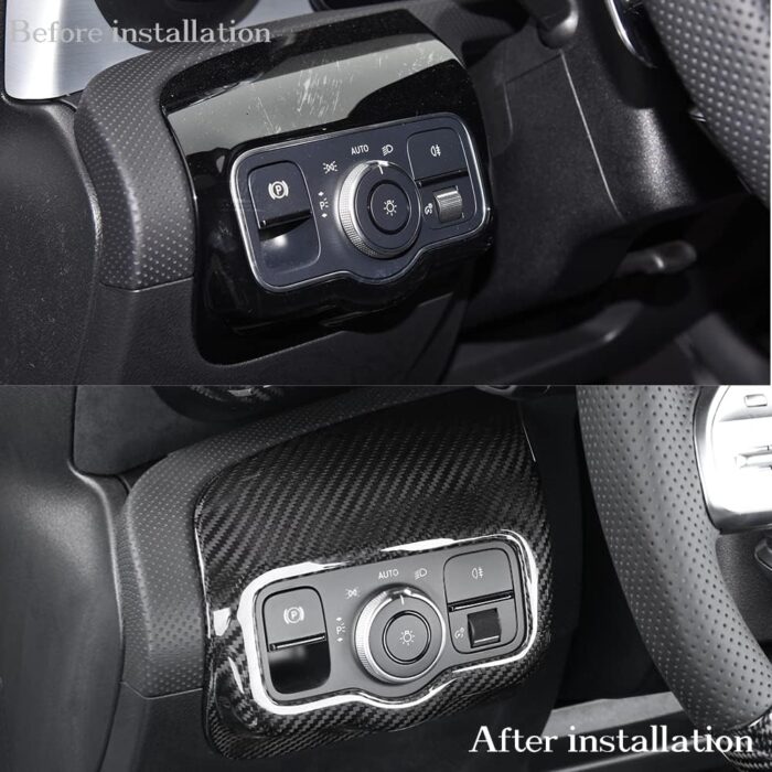 JSWAN Carbon Fiber Headlight Switch Frame Trim Cover for LHD Mercedes Benz CLA/A Class A180 A200 A35L A45S CLA35 CLA45 CLA45S W118 W177 V177 Dashboard Headlight Button Control Sticker