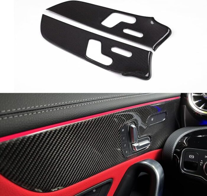 JSWAN 2pcs Carbon Fiber Door Wrist Trim Panel Molding Sticker for for Mercedes Benz CLA/A Class A180 A200 A35L A45S CLA35 CLA45 CLA45S W118 W177 V177 Door Molding Panel Cover(with Seat Heating)