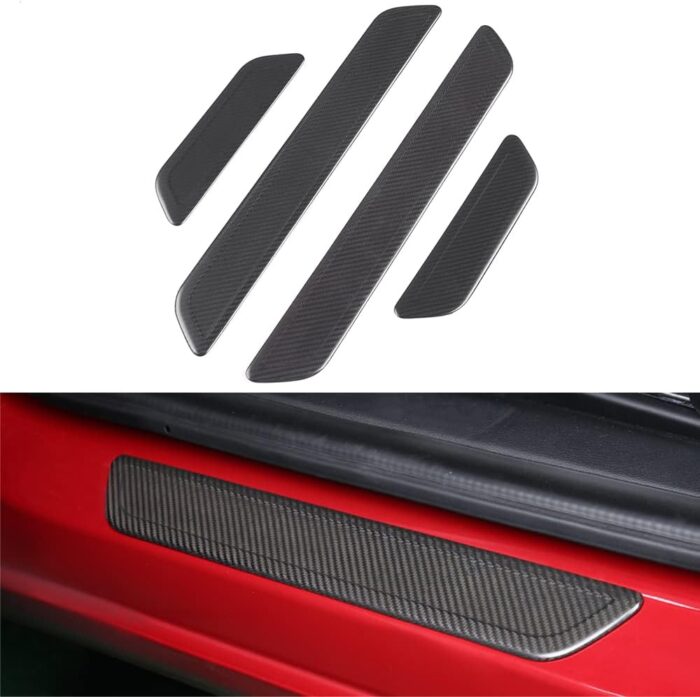 JSWAN 100% Real Carbon Fiber Car Door Pedal Cover for Model 3 Model Y 2017-2023 Car Internal Door Sill Trim Strip Sticker, for Tesla Accessories Interior Decoration Stickers (Matte Black 4 pcs)