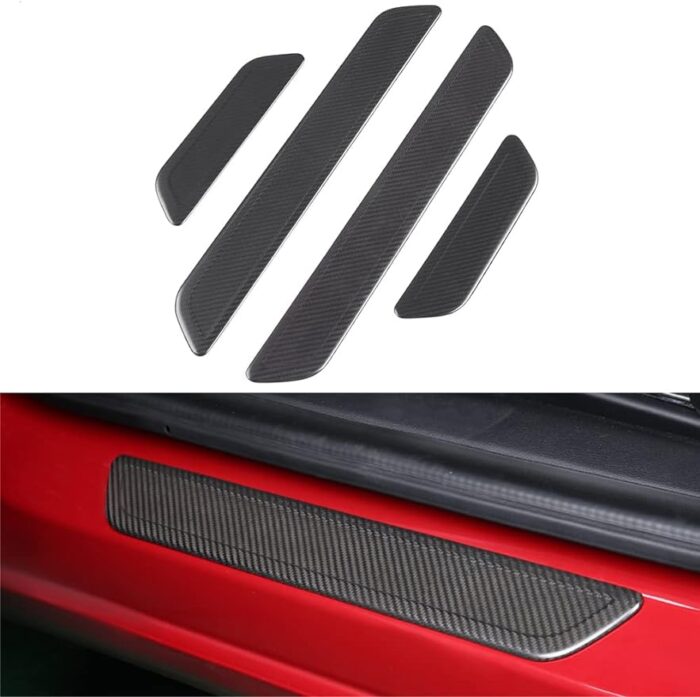 JSWAN 100% Real Carbon Fiber Car Door Pedal Cover for Model 3 Model Y 2017-2023 Car Internal Door Sill Trim Strip Sticker, for Tesla Accessories Interior Decoration Stickers (Matte Black 4 pcs)