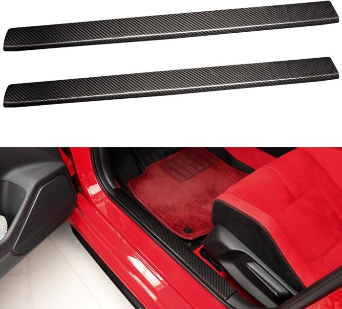 JSWAN 4pcs Real Carbon Fiber Car Door Pedal Kick Cover Fit for 11th Gen Civic Type R FL5 Typer Door Sill Cover Front and Rear Door Kick Panels Strip Overlay Accessories (4pcs Matte Black)