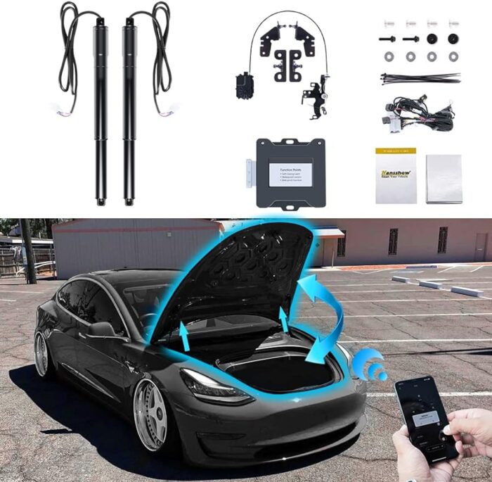 Hansshow Power Frunk Kit Compatible Tesla Model 3 Front Trunk Lift for Tesla 2021 2022 2023,A Variety of Control Switches Lntelligent Anti-Pinch IP67 Waterproof for Tesla Model 3 Accessories Upgrade