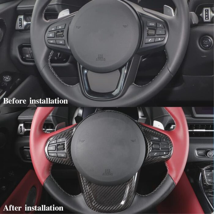 JSWAN Carbon Fiber Steering Wheel Panel Cover Fit for Toyota Supra GR A90 MK5 Steering Wheel Frame Trim, Steering Wheel Button Cover, Car Steering Wheel Panel Trim (Lower Part)