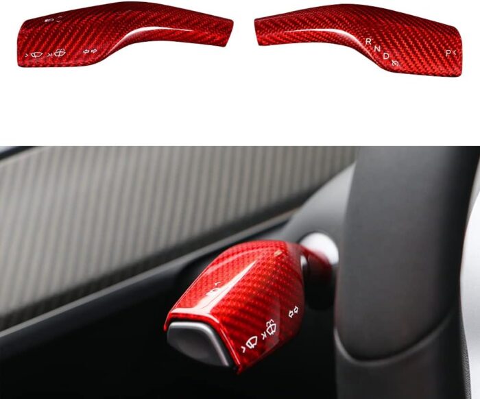 Notherss for Tesla Model 3 /Model Y 2018-2023 Real Carbon Fiber Gear Shift Collars Decorative Car Accessories, Column Shift Cover, Stalk Covers, Interior Remodel Shift Knob (Red)