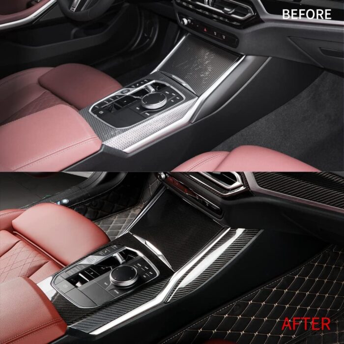 JSWAN Carbon Fiber Center Console Trim Cover Gear Shift Panel Frame Sticker for BMW 2 3 4 Series G20 G22 G42 330i 325i 430i 425 M2 M3 M4 G80 G82 G87 Center Console Dashboard Panel Cup Holder Cover