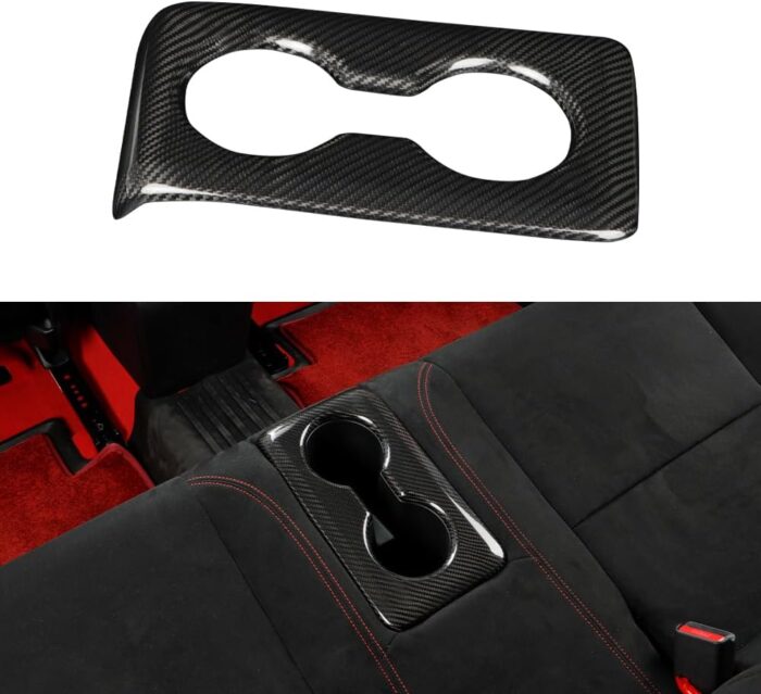JSWAN Carbon Fiber Rear Seat Water Cup Slot Decorative Cover Fit for 11th Gen Type r FL5 (2023) Typer Back Seat Cup Holder Panel Cover Rear Row Water Cup Holder Frame Cover Trim (Bright Black)