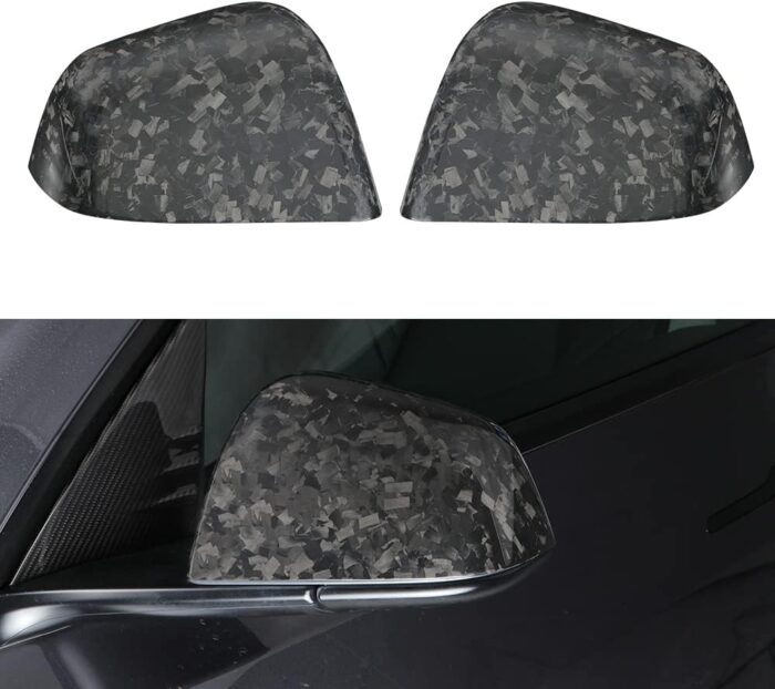 JSWAN Carbon Fiber Door Mirror Covers Side Mirror Rearview Cover Caps Rearview Replacement For Tesla Model Y Door Rearview Mirror Cover Cap Exterior Protect Accessories (Matte Black style)