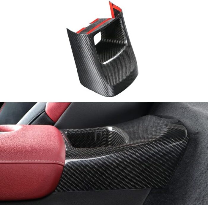 JSWAN Real Carbon Fiber Car Central Control Armrest Box Storage Cover for GR Supra A90 2019-2023 Water Cup Slot Cover Trim Panel Sticker Car Accessories (Bright Black)