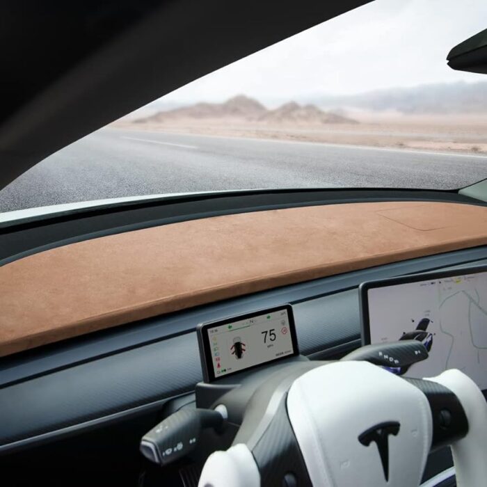 HANSSHOW Dashboard Cover Dash Fit for 2020-2023 Tesla Model Y/ 2017-2023 Model 3 Flannel Nonslip Car Dash Board Mat Sunshade No-Glare-Brown