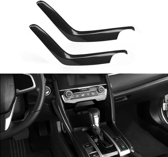 JSWAN 100% Carbon Fiber Center Consoles Cover For 10Th Gen Civic Grain Gear Panel Trims Sticker For Honda Civic Sedan Hatchback Coupe Type R Knob Shift Panl Cover Sticker 2021 2020 2019 2018 2017 2016