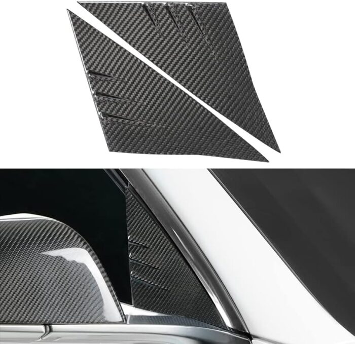 JSWAN Carbon Fiber A Pillar Window Triangle Cover for Tesla Model 3 / Y 2017-2023 Car Deflector Exterior Accessories (Bright Black, for Model 3)