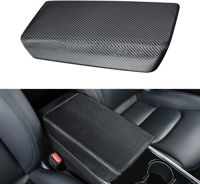 JSWAN Carbon Fiber Center Console Cover Armrest Protector for Tesla Model 3 Model Y Center Armrest Box Cover Sticker Interior Accessories (Bright Forging) - Image 6