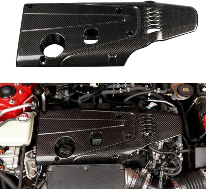 JSWAN Real Carbon Fiber Engine Hood Cover Fit for 11th Gen Type R FL5 Typer Replacement Engine Splash Shield Cover Engine Shroud Cover Panel Engine Bay Protection Cover (Carbon Fiber Gloss-Black)