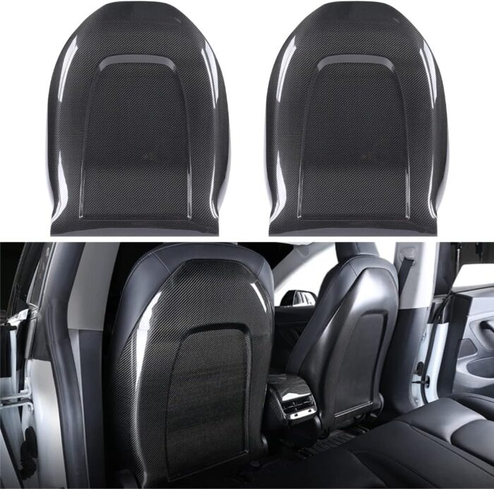 JSWAN True Carbon Fiber Replace The Original Car Seat Back Cover for Tesla Model 3 Model Y 2017-2022 Seatback Cover Backrest Replacement Protector Cover (Spherical Textured 1pcs)