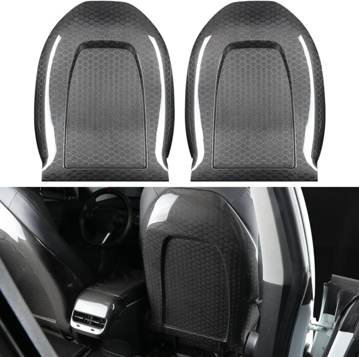 JSWAN True Carbon Fiber Replace The Original Car Seat Back Cover for Tesla Model 3 Model Y 2017-2022 Seatback Cover Backrest Replacement Protector Cover (Spherical Textured 1pcs)