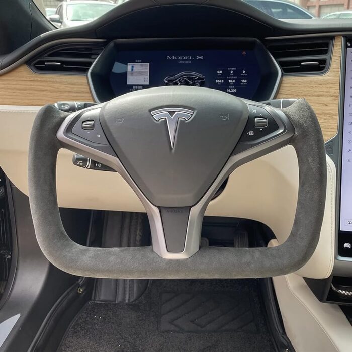 HANSSHOW Tesla Yoke Steering Wheel for Model X and Model S 2012-2020 (Matte Carbon Fiber-heating, Alcantara gray)
