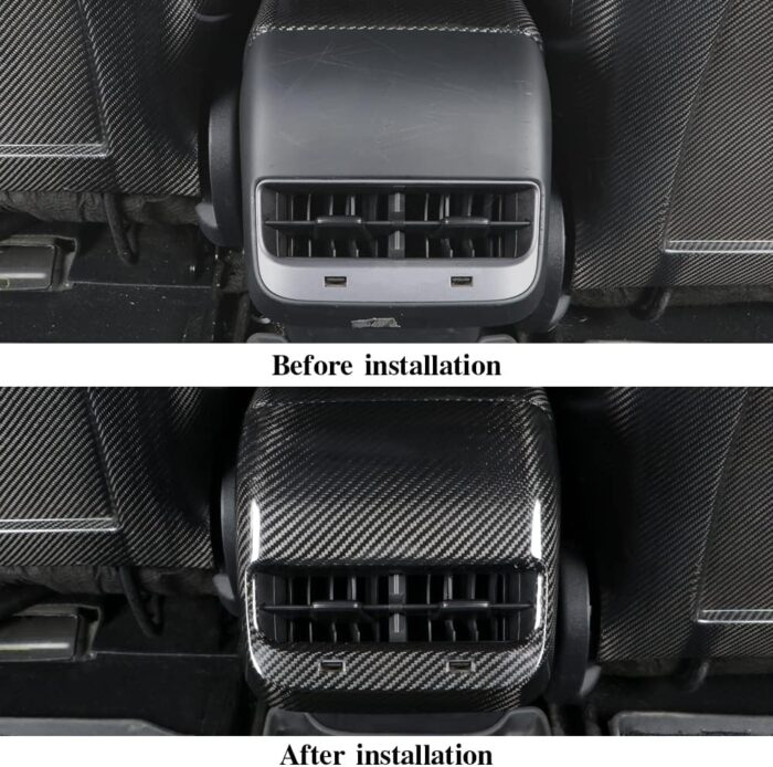 JSWAN Real Carbon Fiber Rear Armrest Box air Outlet Patch Cover for Tesla Model 3 Model Y Rear Air Vent Outlet Cover AC Vent Trim (Bright Black)