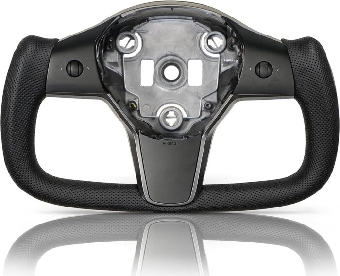 HANSSHOW Yoke Steering Wheel for Tesla Model 3 and Model Y of all Years, Customization, Ellipse, Matte and Glossy Carbon Fiber Trim Panel Decorate Middle and Sides