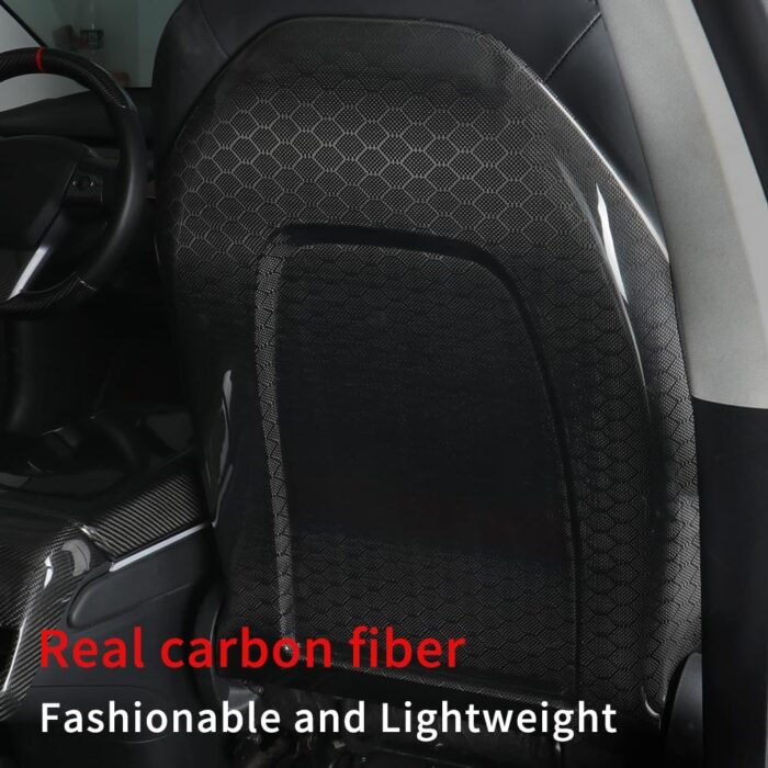 JSWAN True Carbon Fiber Replace The Original Car Seat Back Cover for Tesla Model 3 Model Y 2017-2022 Seatback Cover Backrest Replacement Protector Cover (Spherical Textured 1pcs)