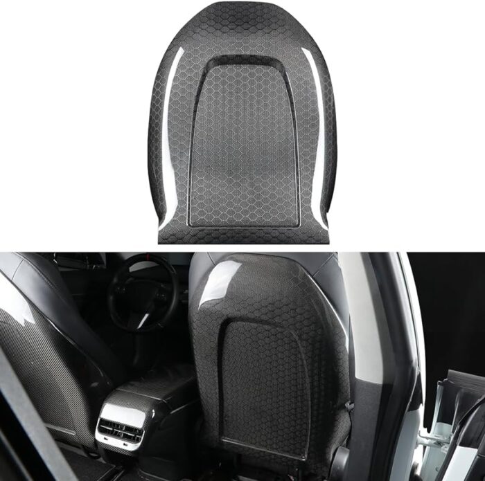 JSWAN True Carbon Fiber Replace The Original Car Seat Back Cover for Tesla Model 3 Model Y 2017-2022 Seatback Cover Backrest Replacement Protector Cover (Spherical Textured 1pcs)