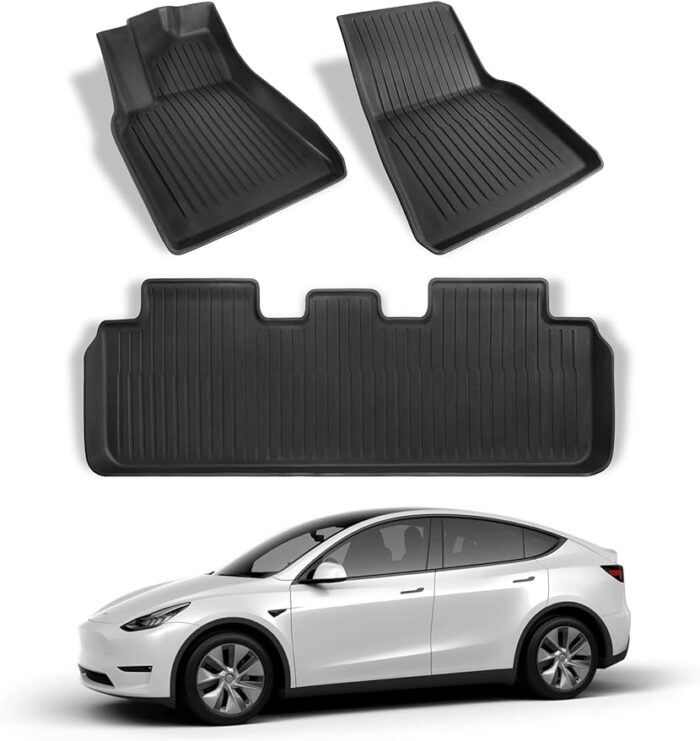 Hansshow Tesla Model Y Floor mats All-Weather Non-Slip and Waterproof Customized Full-Cover Floor mats, Cargo Linings, Rear Cargo pallets, Luggage Sets (2020-2023)