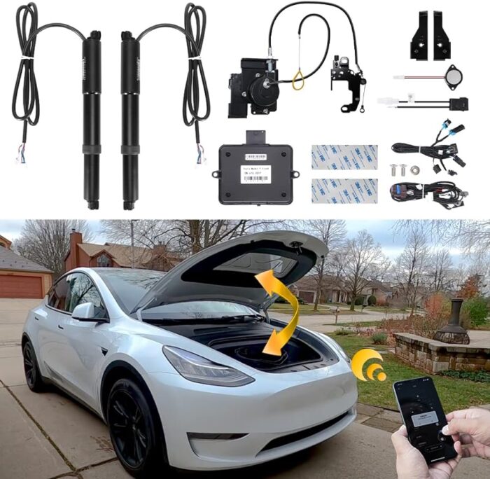 Hansshow Power Frunk Kit for Tesla Model Y 2020 2021 2022 2023 Kit Front Cover Electric Auto Off Switch Remote Control Waterproof Anti-Entrainment with Emergency Pull Cord(V5 Version)