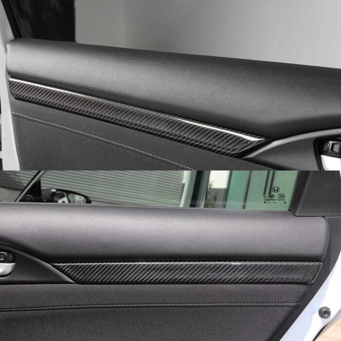 JSWAN 100% Carbon Fiber Door Panel Interior Door Moulding Trims Cover for 10th Gen Civic 2016-2021 Door Panel Armrest Cover Trim, Civic Door Sill Handle Protector Cover (2 pcs for Front Doors)