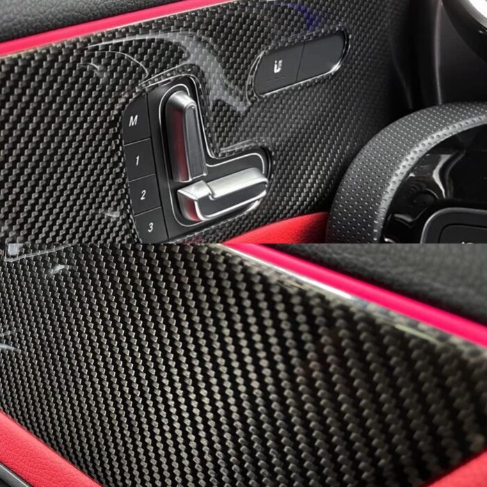 JSWAN 2pcs Carbon Fiber Door Wrist Trim Panel Molding Sticker for for Mercedes Benz CLA/A Class A180 A200 A35L A45S CLA35 CLA45 CLA45S W118 W177 V177 Door Molding Panel Cover(with Seat Heating)