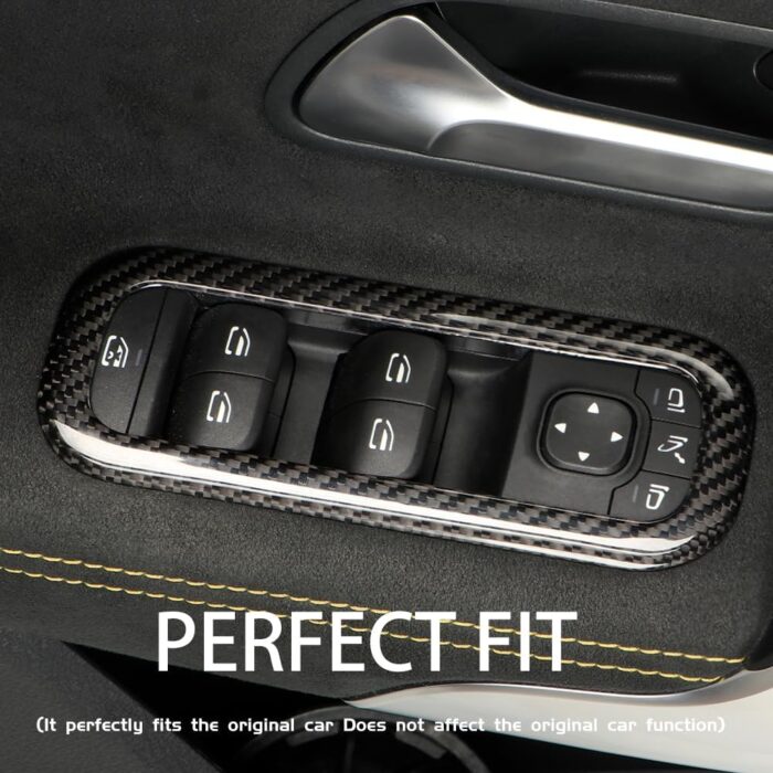 JSWAN Carbon Fiber 5Pcs Car Window Glass Lift Button Trim Switch Cover for Benz A Cla Class AMG A180 A200 Cla200 Cla260 Cla35 Cla45S W118 W177 V177 W206 LHD Door Armrest Panel Cover