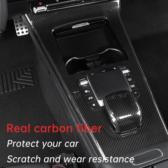 JSWAN Real Carbon Fiber Center Console Frame Panel Cover Trim for Benz C118 Cla200 Cla260 Center Console Gear Panel Frame Trim Center Console Gear Shift Panel Cover