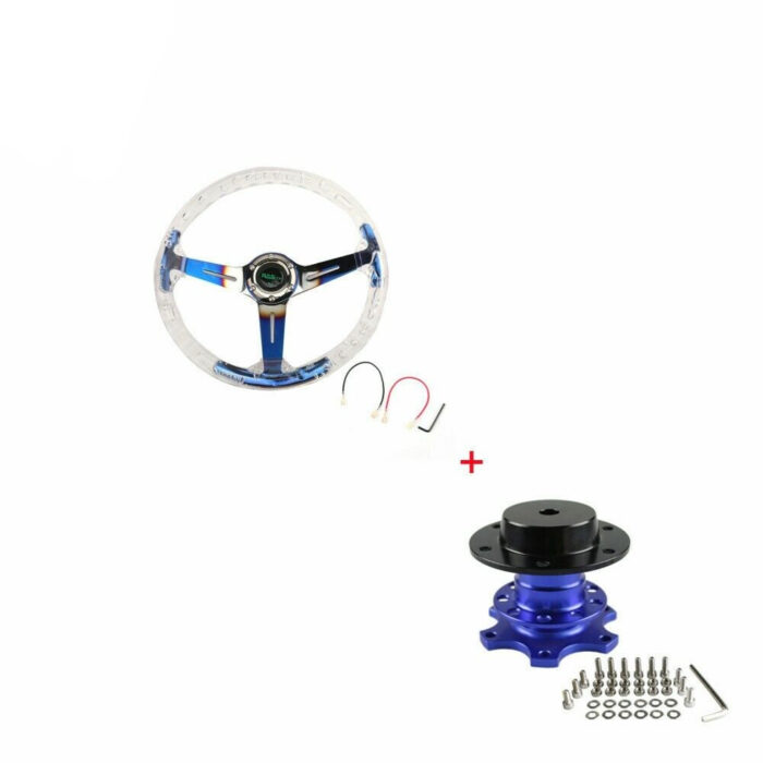 Aluminum 14" 350mm Racing Acrylic Steering Wheel with Quick Release Blue US