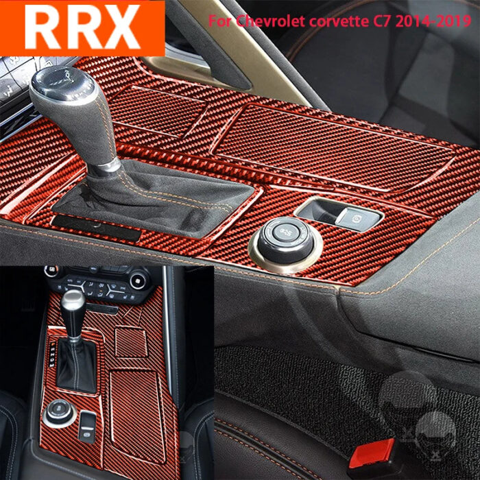 Central Control Gear Shift Cup Holder Panel Cover Decoration Trim For Chevrolet Corvette C7 2014-2019 Carbon Fiber Sticker 11Pcs