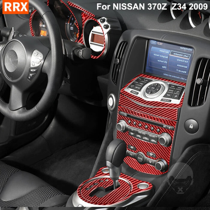 Dashboard Gear Shift Knob Cup Holder Navigation Air Conditioning Panel Real Carbon Fiber Sticker For NISSAN 370Z Z34 2009+