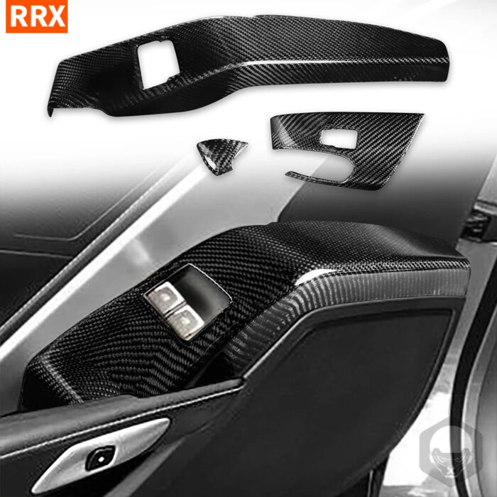 Electric Glass Window Lifting Switch Cover Trim 3Pcs Wet Carbon Fiber For Chevrolet Corvette 2014-2019 Car Interior Refitted