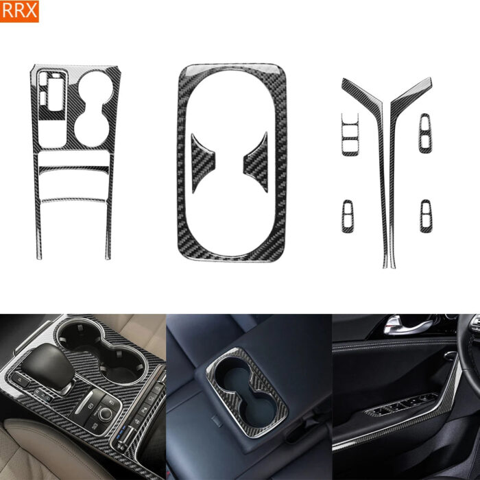 For Kia Stinger 2019-2023 Auto Window Door Lock Switch Accessories Strip Car Gear Shift Panel Cover Carbon Fiber Sticker Trim