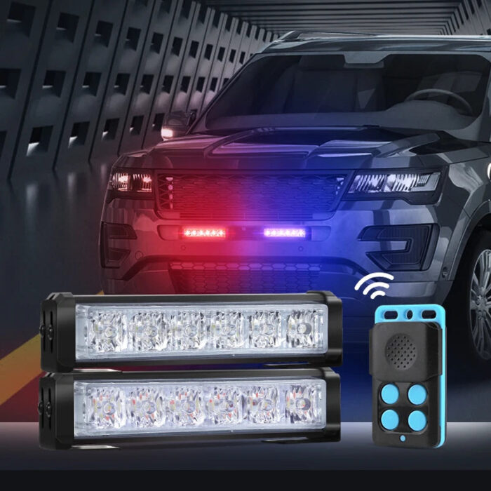 New Red Blue Car Bumper Grille Led Strobe Lights Wireless Remote Control Emergency Warning Lamp