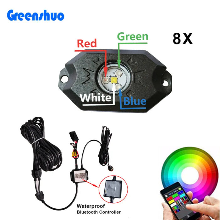 Factory Custom 12v 24v App Control RGBW Led Rock Light 4/8/12/16Pods Car Underglow Light For Truck Boat Atv Suv