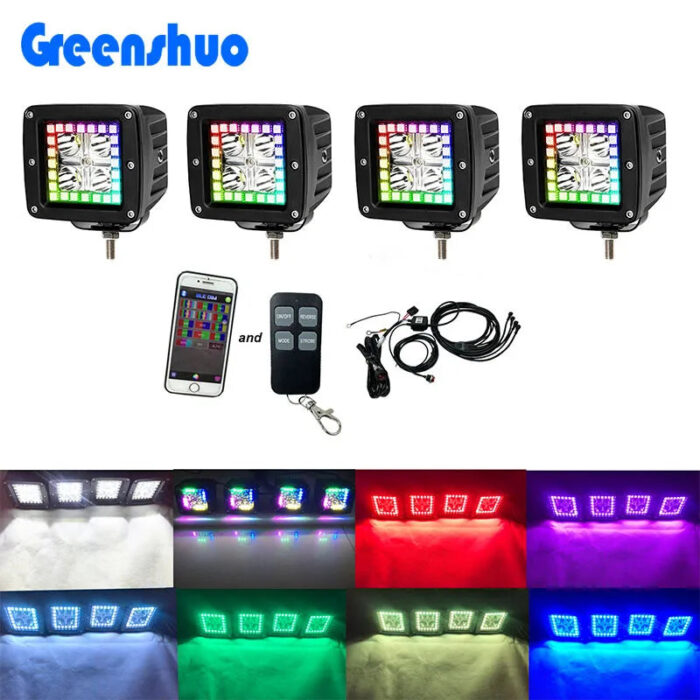 Pack of 4 12v Barras de Luz Led Chasing Halo Rgb Work Light Pods for Jeep Offroad Truck
