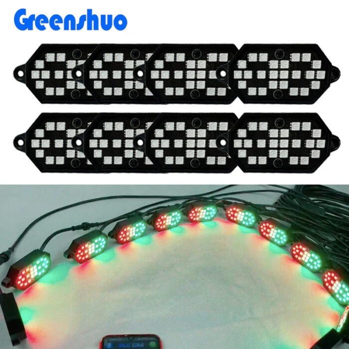 2023 New 8 12 16pods RGBW Chasing Led Rock Light Car Underglow Decking Lights Kit Bluetooth Control