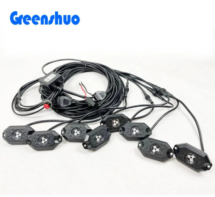 RGB Led Rock Lights Kit Underglow Neon Led Lights Kit 8 Pods Bluetooth App and Harness Control For Jeep Bronco Truck