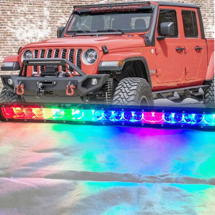 32inch Color Changing Offroad Slim Light Bar 12v 24v RGB Chasing Led Strobe Light Bar by App&Remote Control