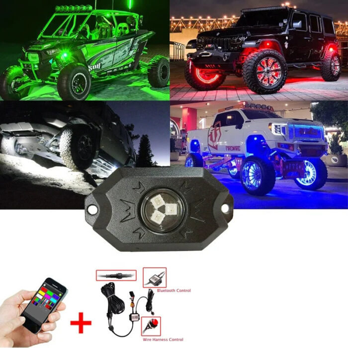 Factory Selling 12V 4/6/8/12/16pods Neon Light Kit Waterproof Underglow Lighting For Cars RGB Rock Light
