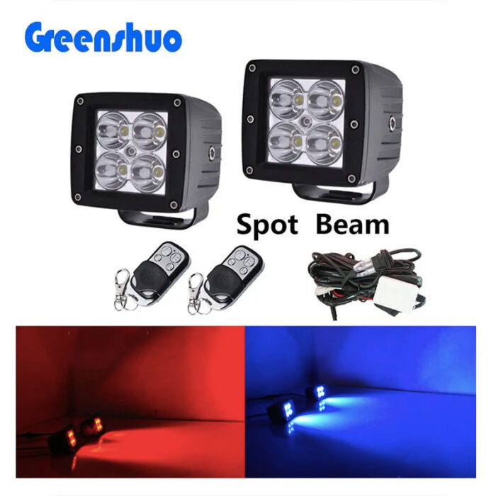 Red & Blue Dual Color Fog Light Strobe Cube Led Pod Work Light by Remote Control control with Wiring Harness