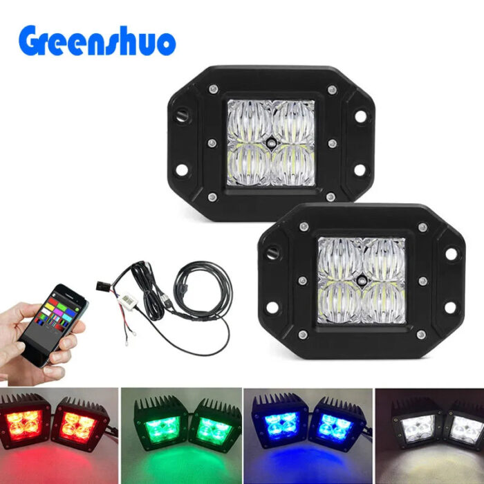 5D Rgb Led Work Light 4x4 Off Road Flush Mount Led Pods Bluetooth Control