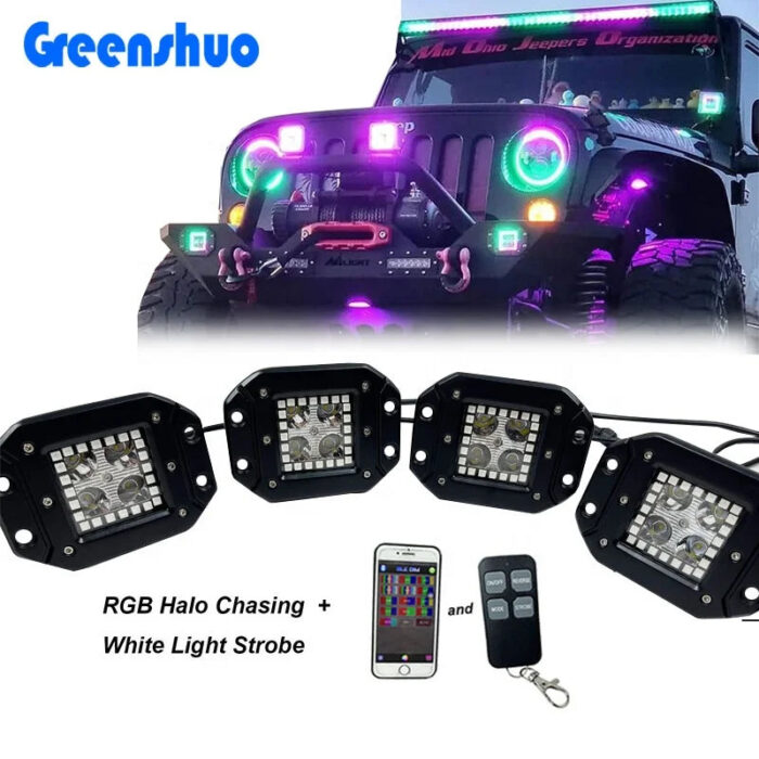 5 Inch Work Light Offroad Light Accessories Car Bumper Flush Mount RGB Chasing Halo Led Pods