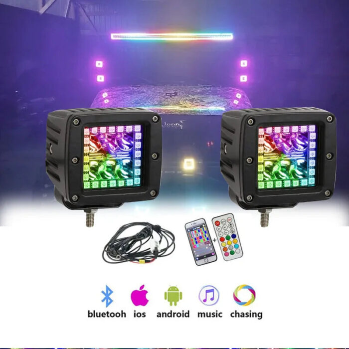 RGB Halo Ring Chasing Led Work Light Waterproof Cube Offroad Pods Fog Lights Wholesale