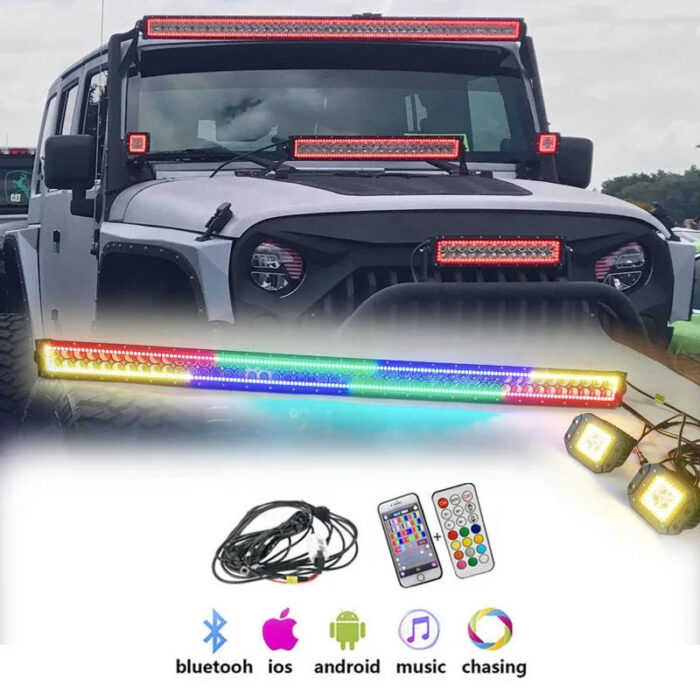 RGB 50inch Chasing Halo Multi Color Light bar and Led Work Light App&Remote Synchronous Control for Offroad Truck