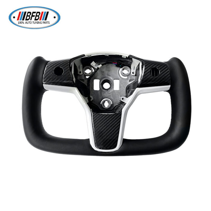100% Real Carbon Fiber Yoke Steering Wheel - For Tesla Model 3 - Black Alcantara Leather, Carbon Fiber Upgrade - Image 1