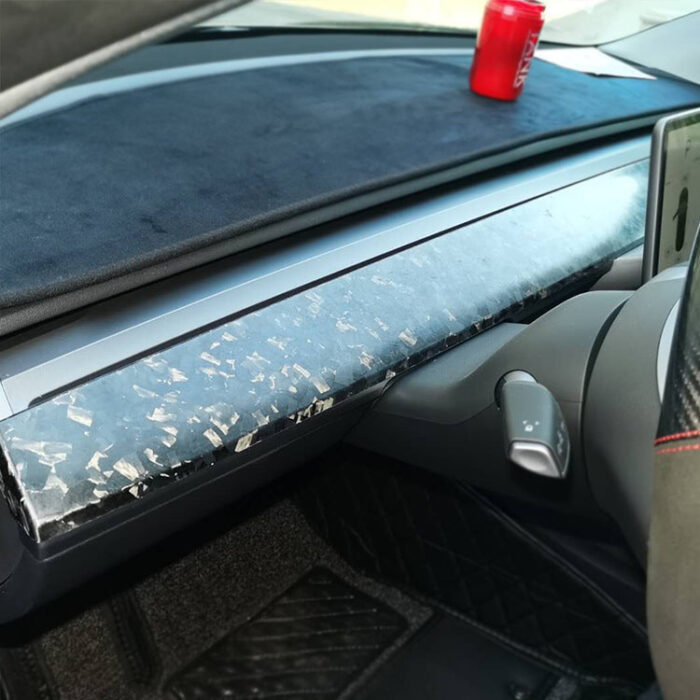 100% Real Carbon Fiber Dashboard Panel Protector - For Tesla Model Y - Marble Forged Pattern Model 3